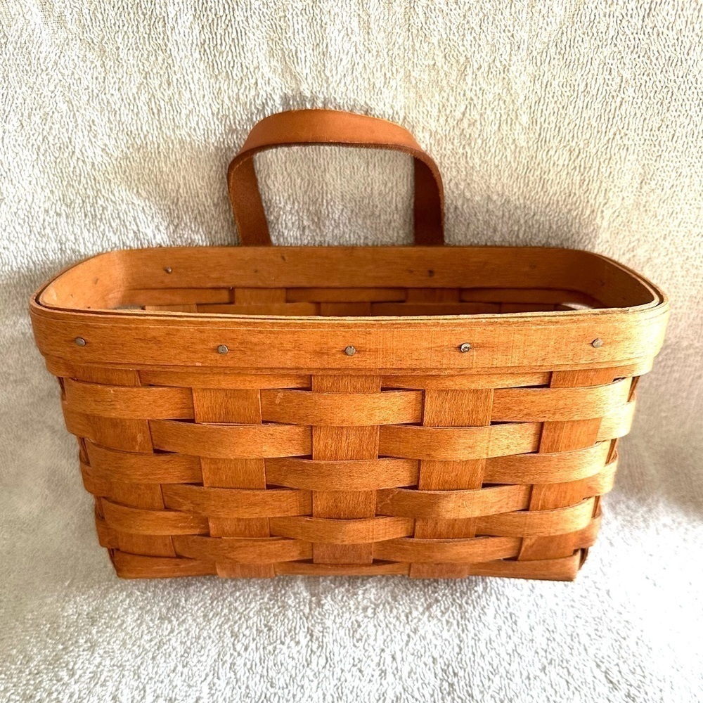 Longaberger Medium Key Basket 1991 Wall Hanging Leather Handle Handwoven USA